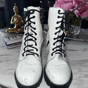 Women's White Lace-Up Boots